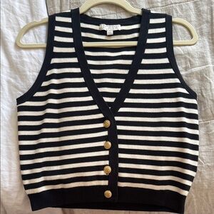J. Crew Black and White Striped Knit Button Vest